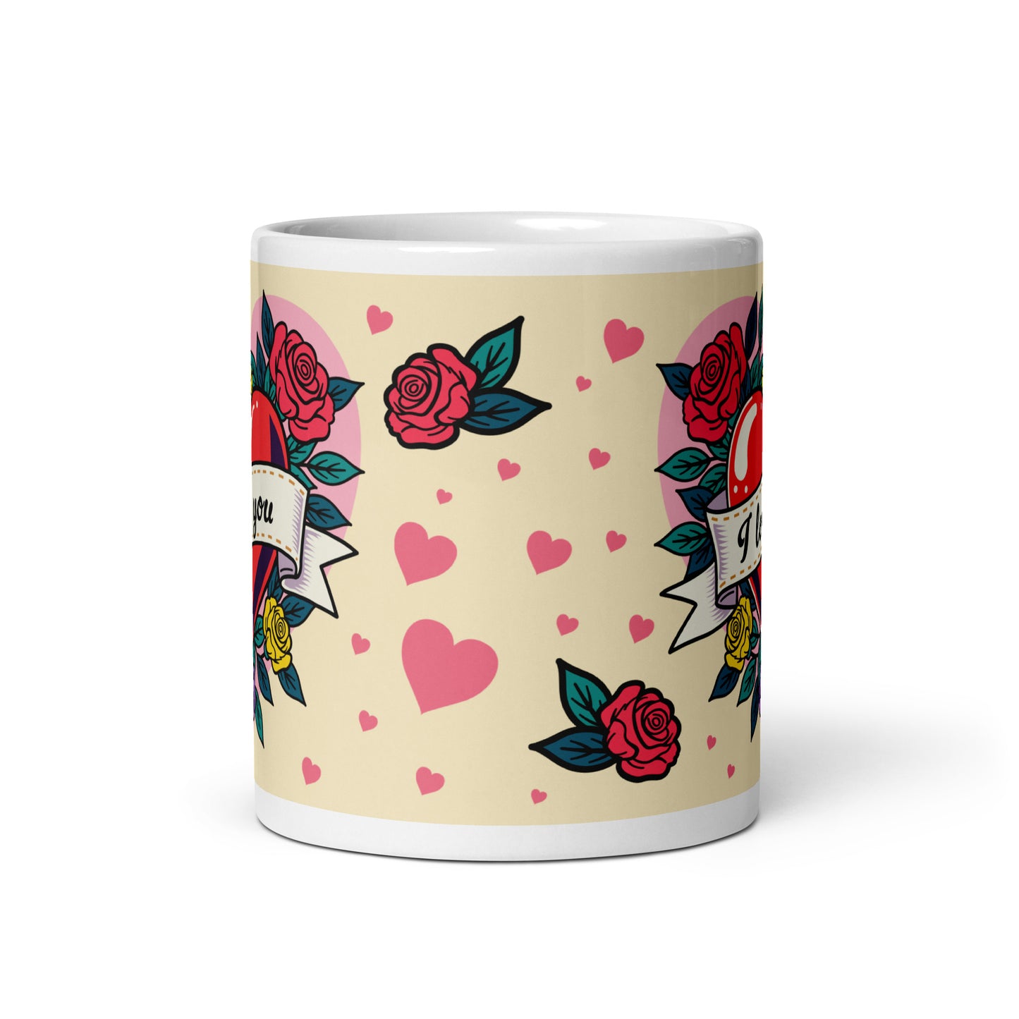 Vintage tattoo style heart with roses glossy mug