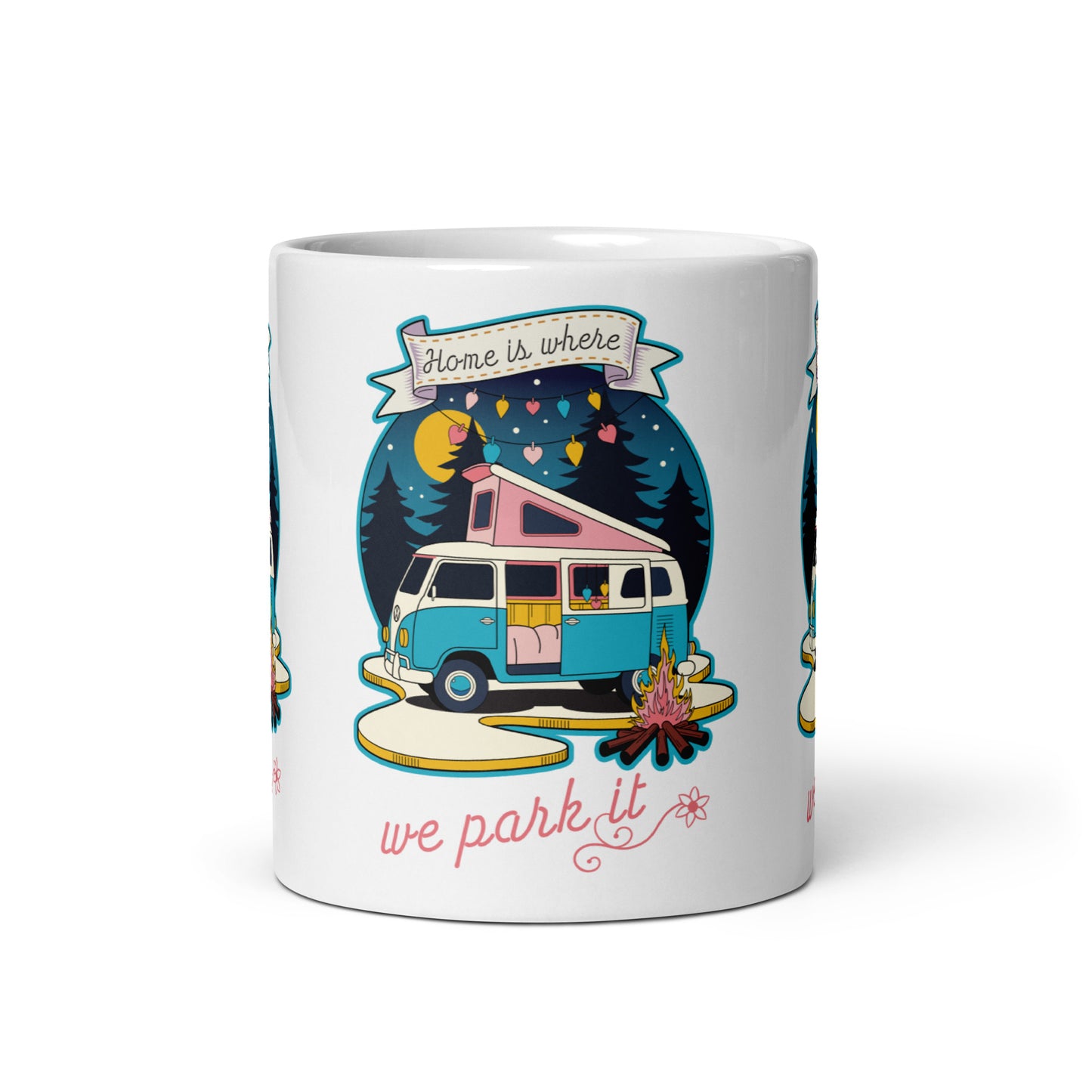 Home Is Where We Park It - Retro Camper Van Adventure Design glossy mug