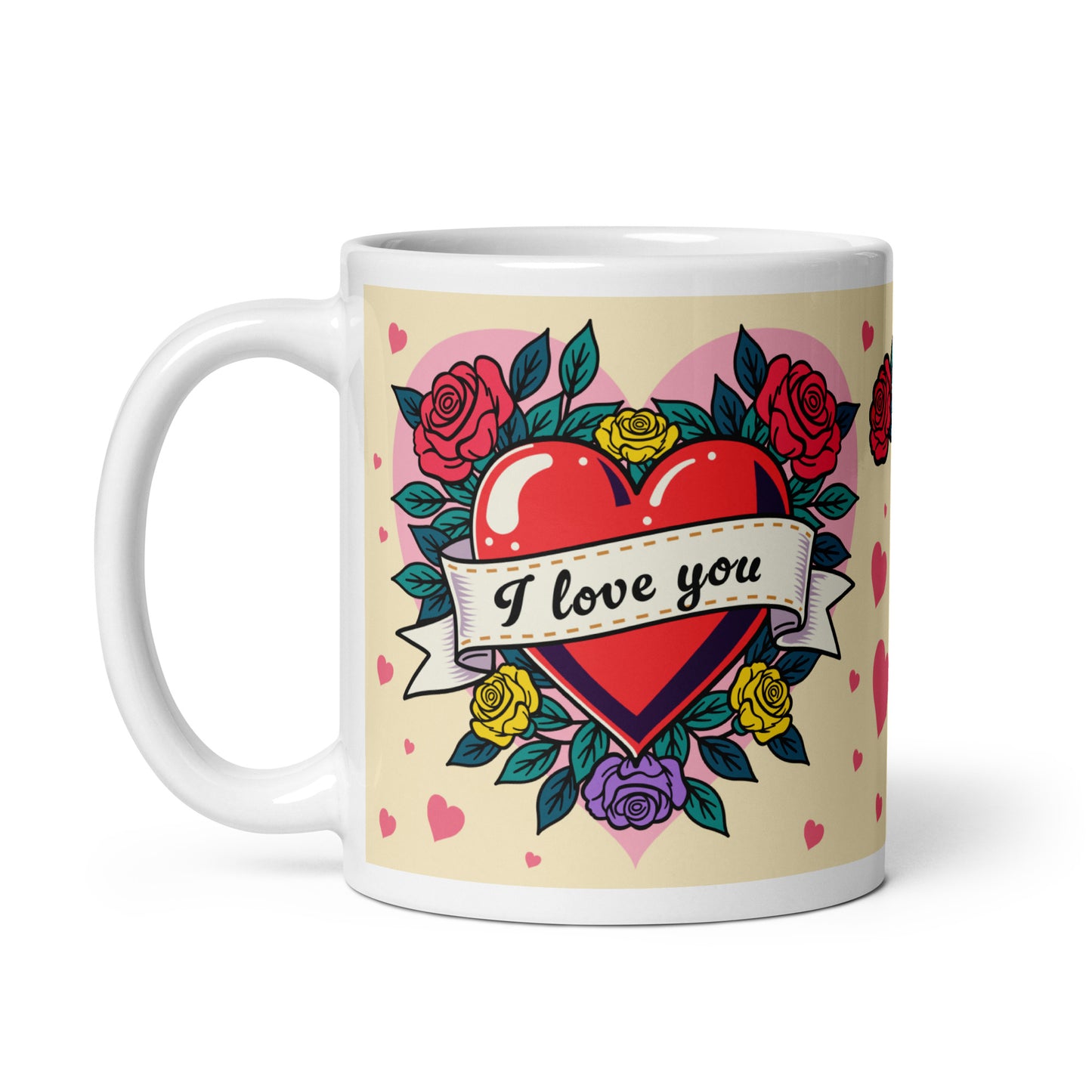 Vintage tattoo style heart with roses glossy mug