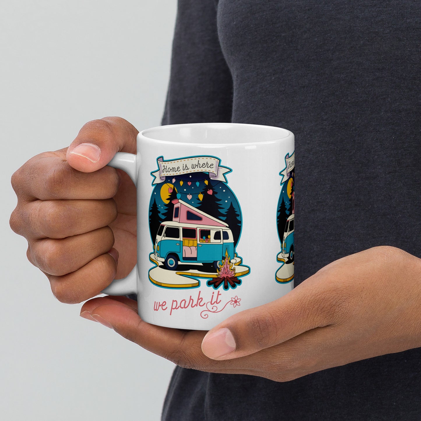 Home Is Where We Park It - Retro Camper Van Adventure Design glossy mug