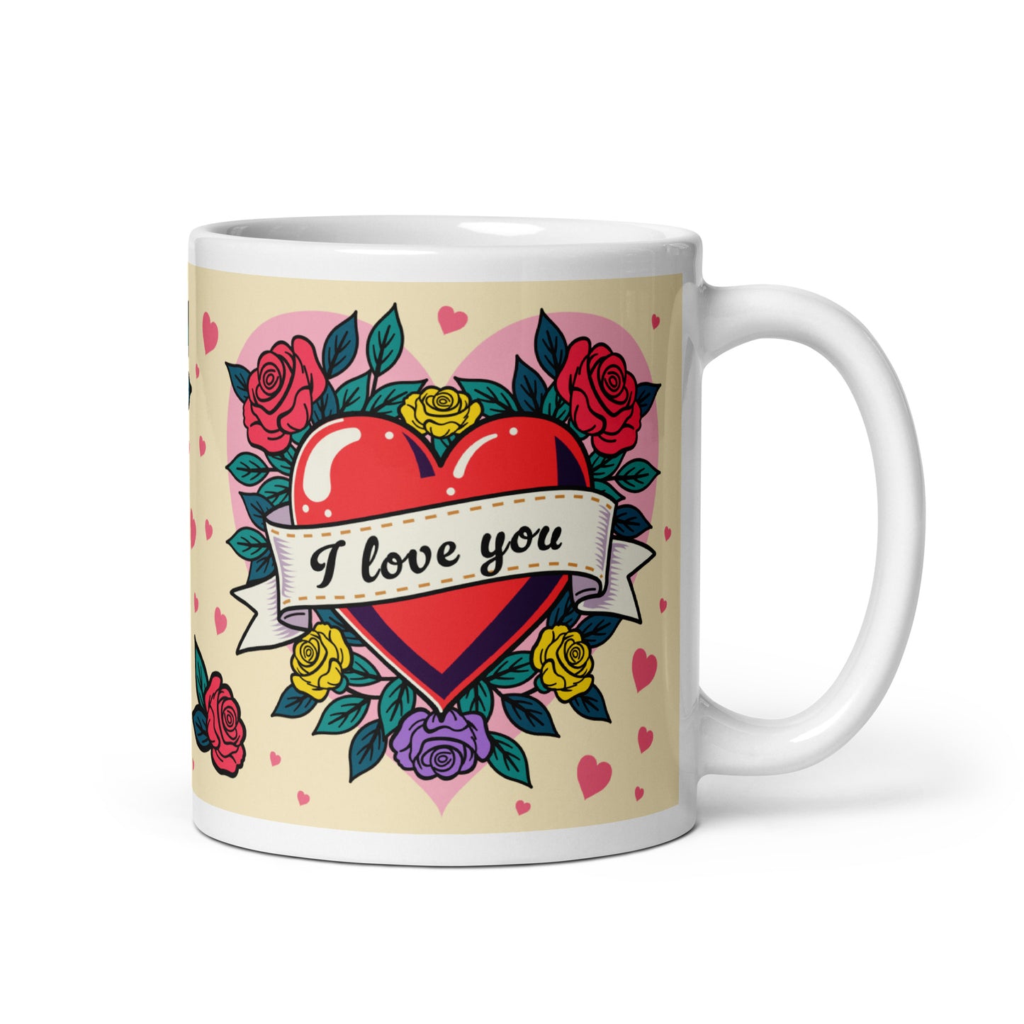 Vintage tattoo style heart with roses glossy mug