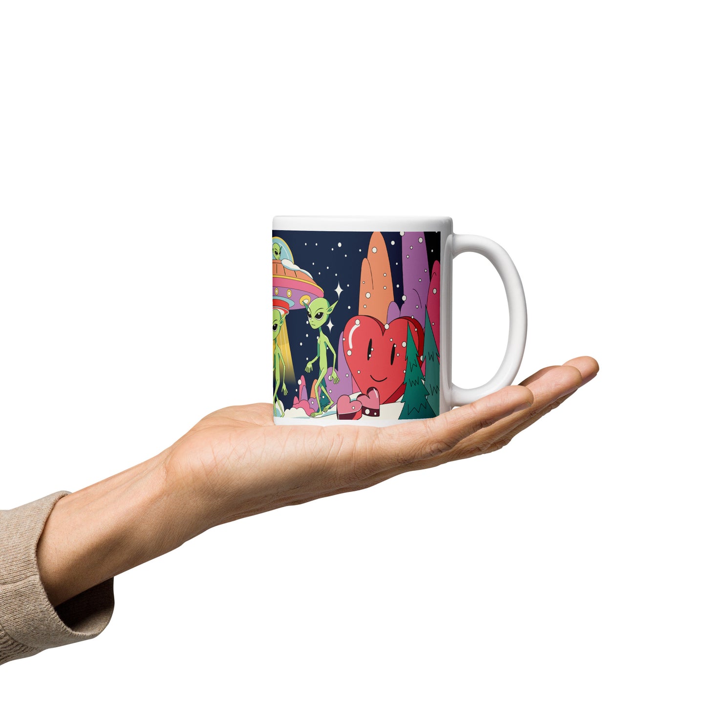 Aliens looking for love and stealing it glossy mug