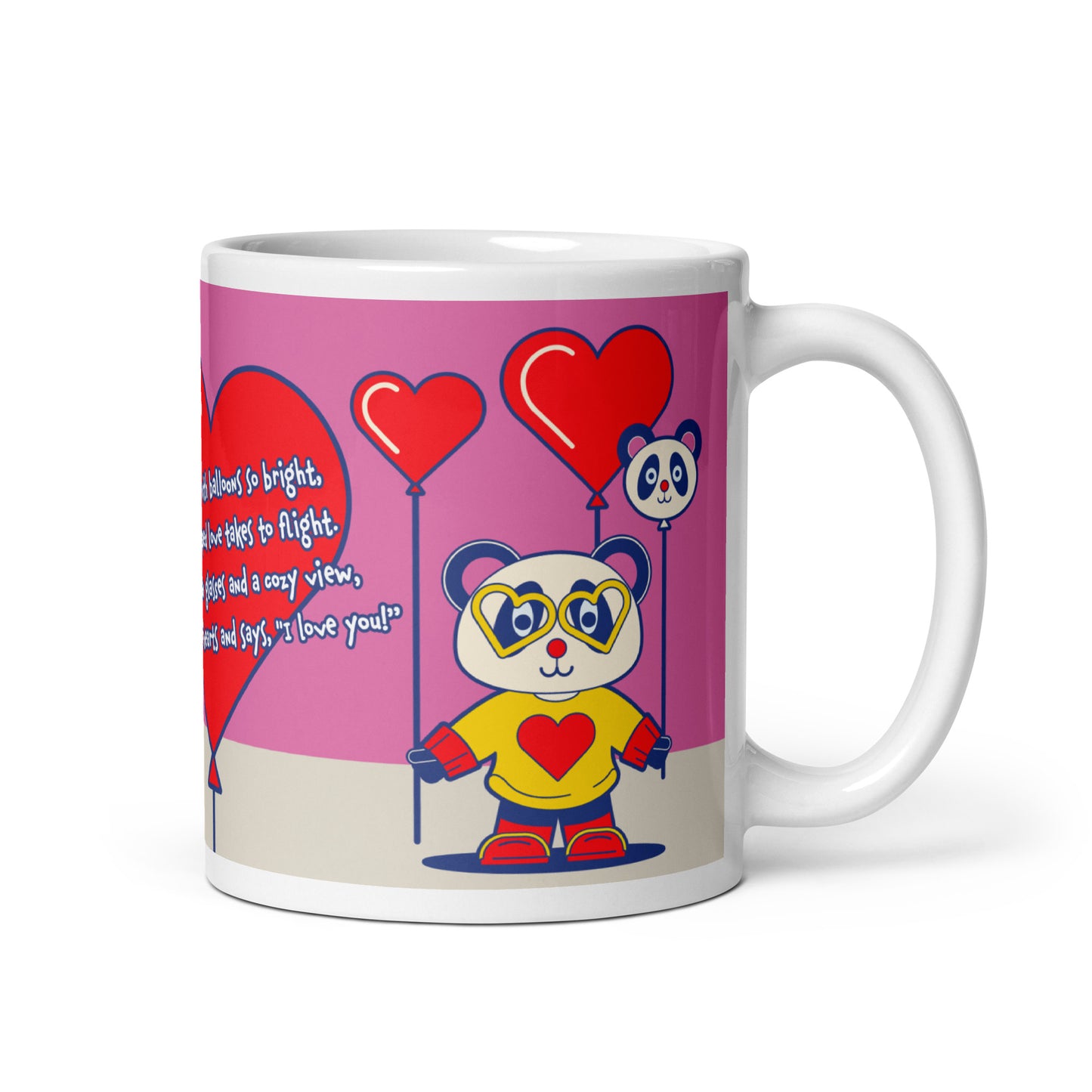 Panda love balloons glossy mug