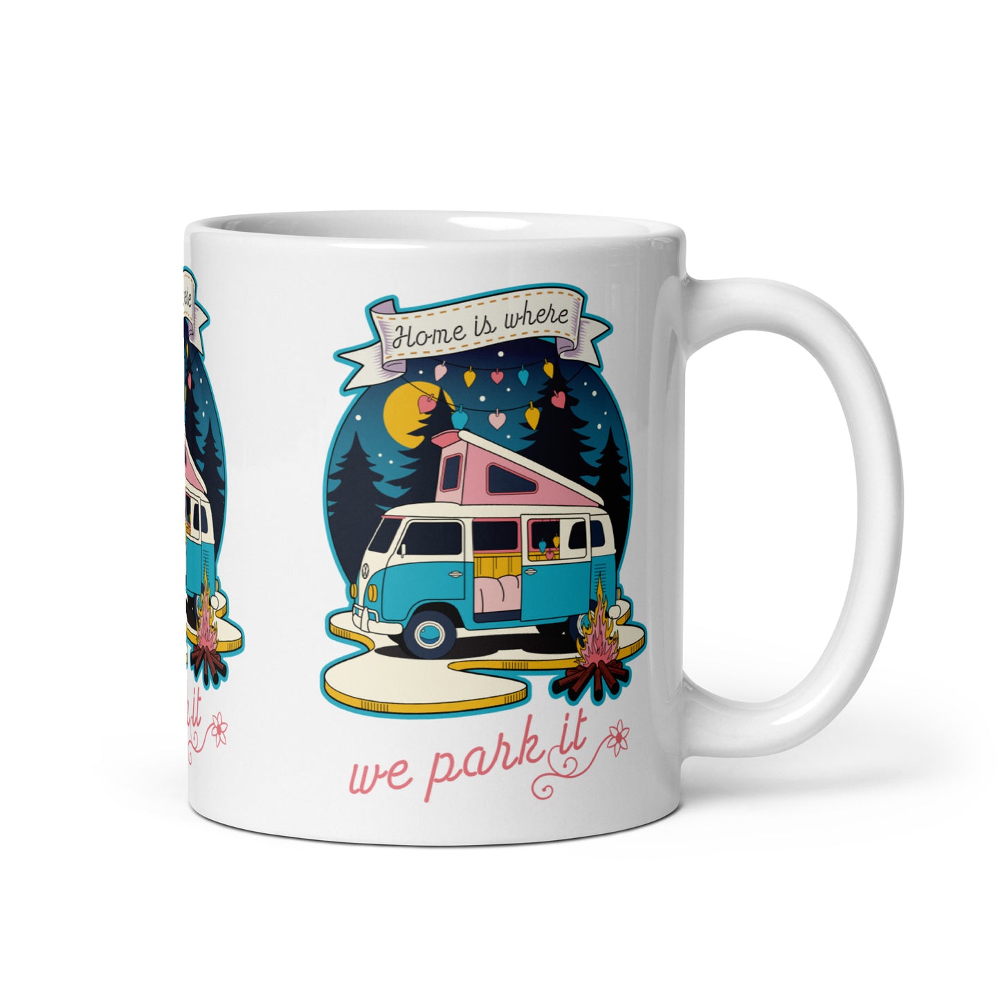 Home Is Where We Park It - Retro Camper Van Adventure Design glossy mug