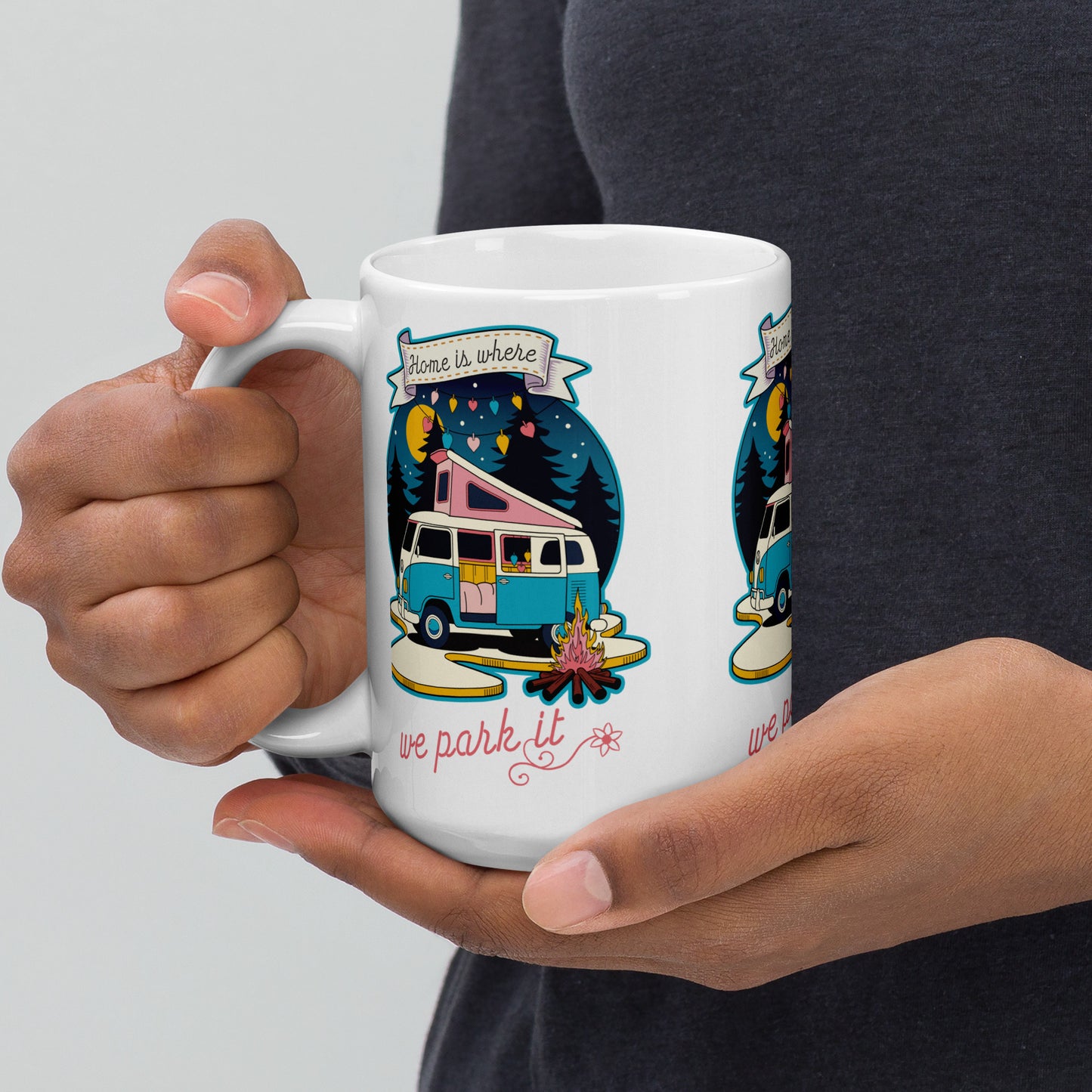 Home Is Where We Park It - Retro Camper Van Adventure Design glossy mug