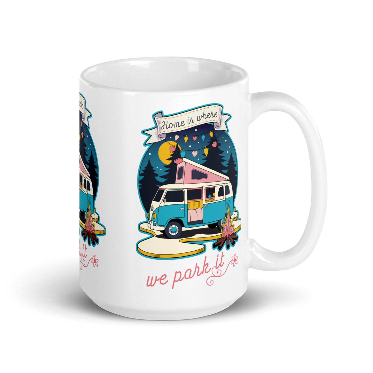 Home Is Where We Park It - Retro Camper Van Adventure Design glossy mug