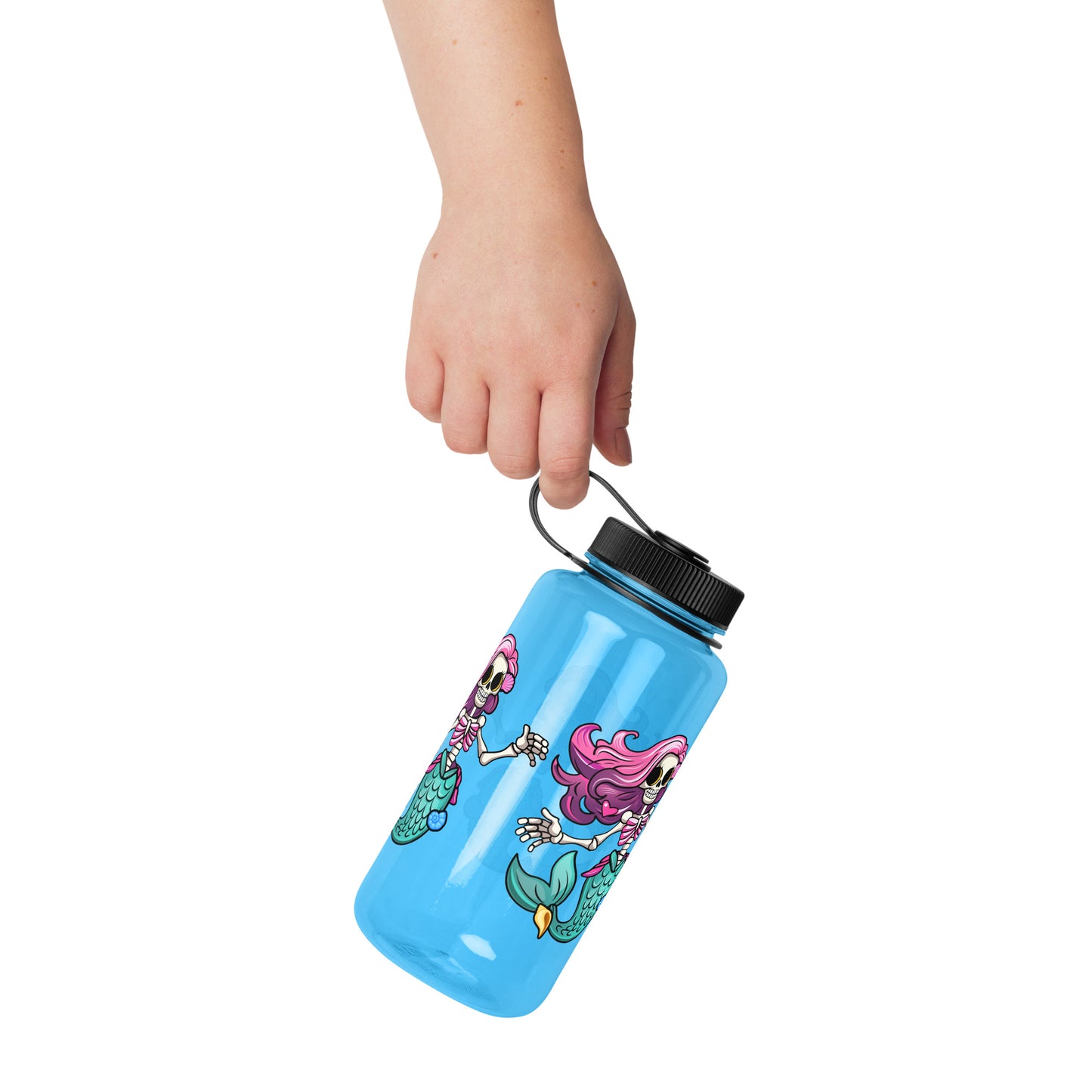 Skeleton Mermaid Wide mouth plastic water bottle