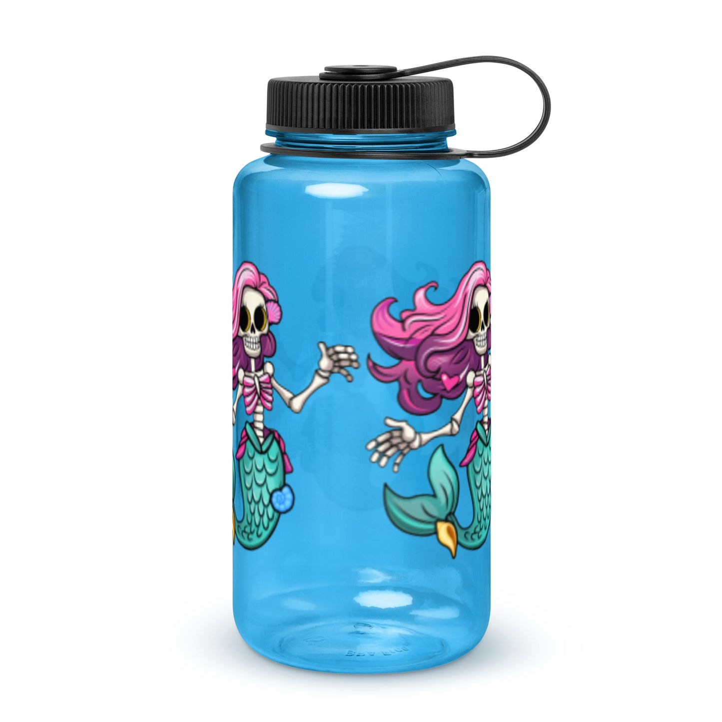 Skeleton Mermaid Wide mouth plastic water bottle