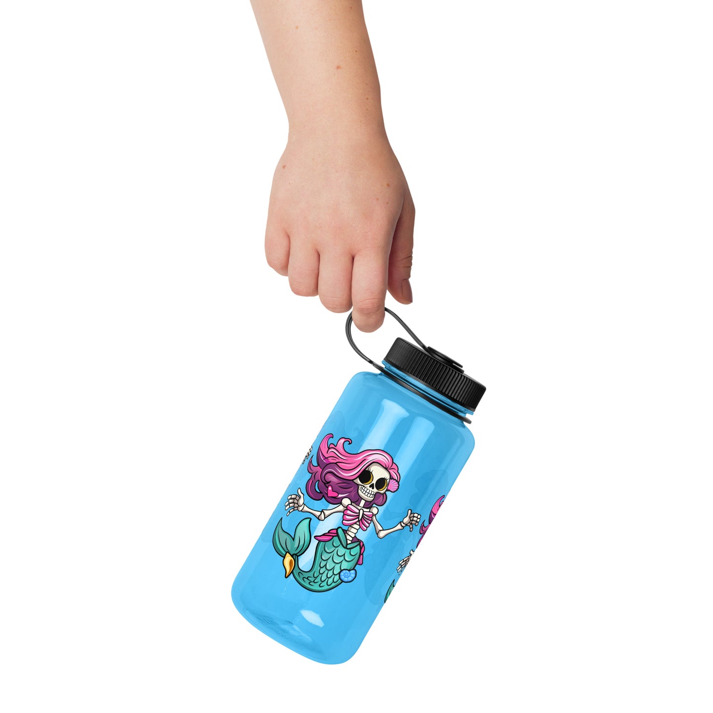 Skeleton Mermaid Wide mouth plastic water bottle