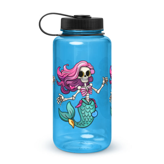 Skeleton Mermaid Wide mouth plastic water bottle