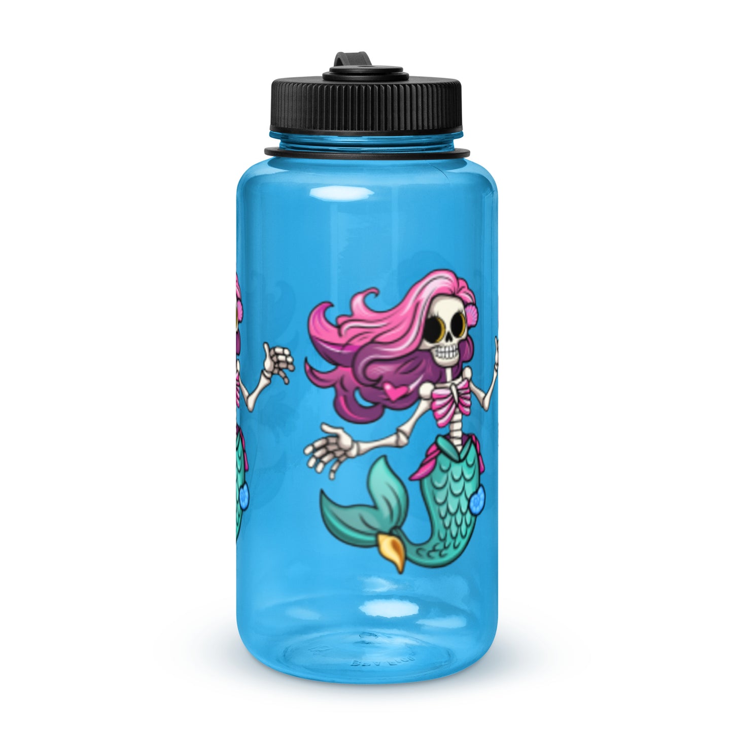 Skeleton Mermaid Wide mouth plastic water bottle