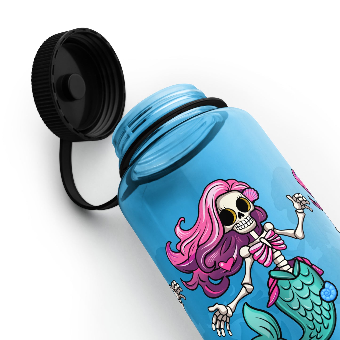 Skeleton Mermaid Wide mouth plastic water bottle