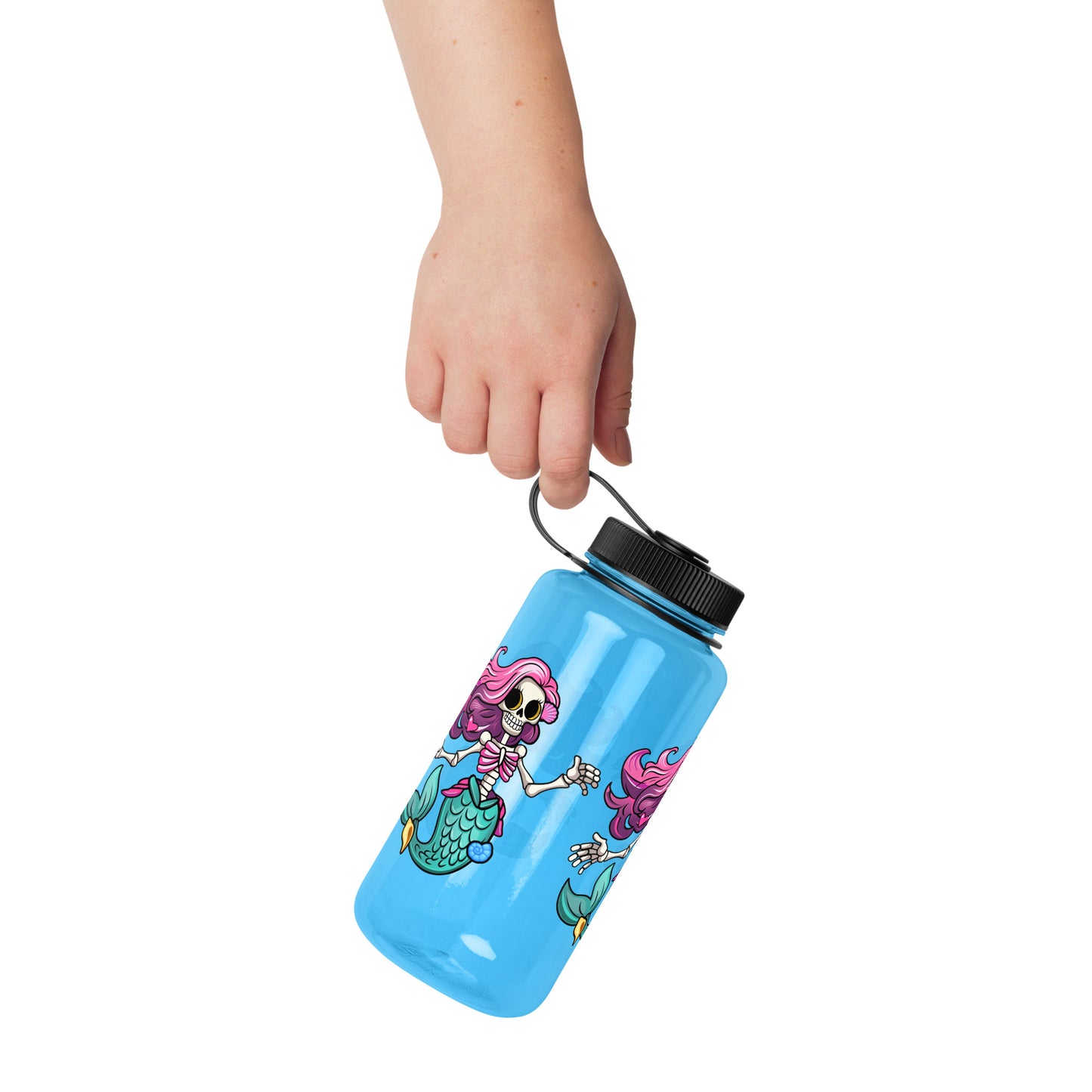 Skeleton Mermaid Wide mouth plastic water bottle