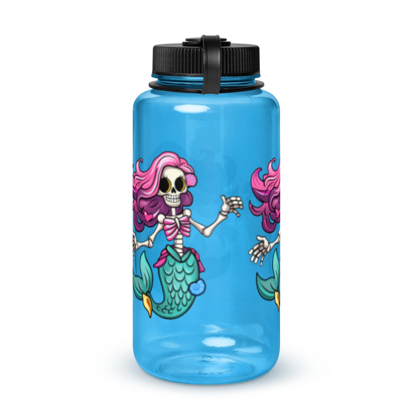 Skeleton Mermaid Wide mouth plastic water bottle