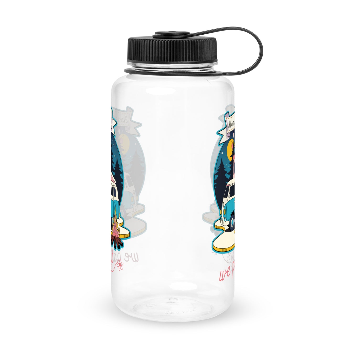 Home Is Where We Park It - Retro Camper Van Adventure Design wide mouth plastic water bottle