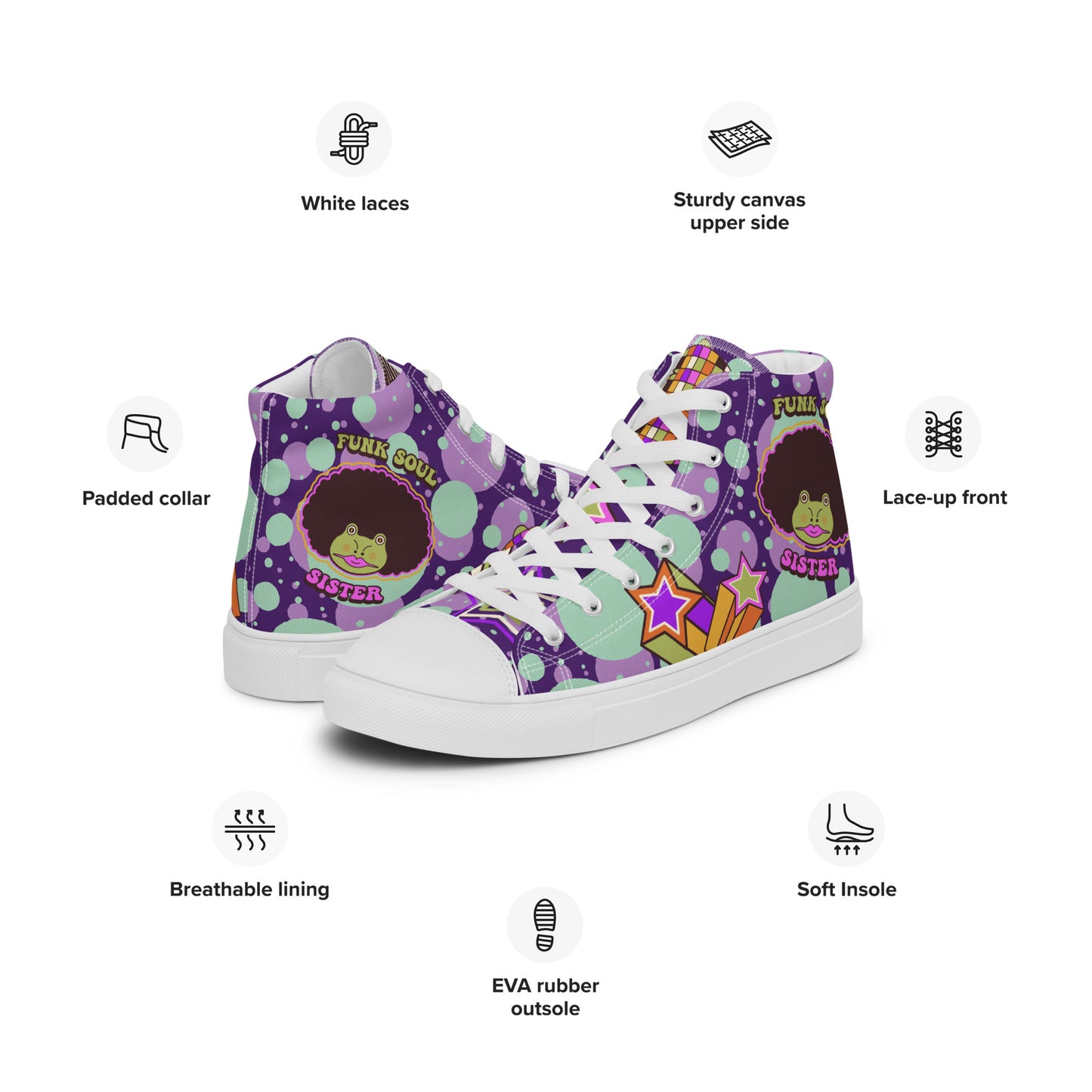 Disco animal characters Women’s high top canvas shoes