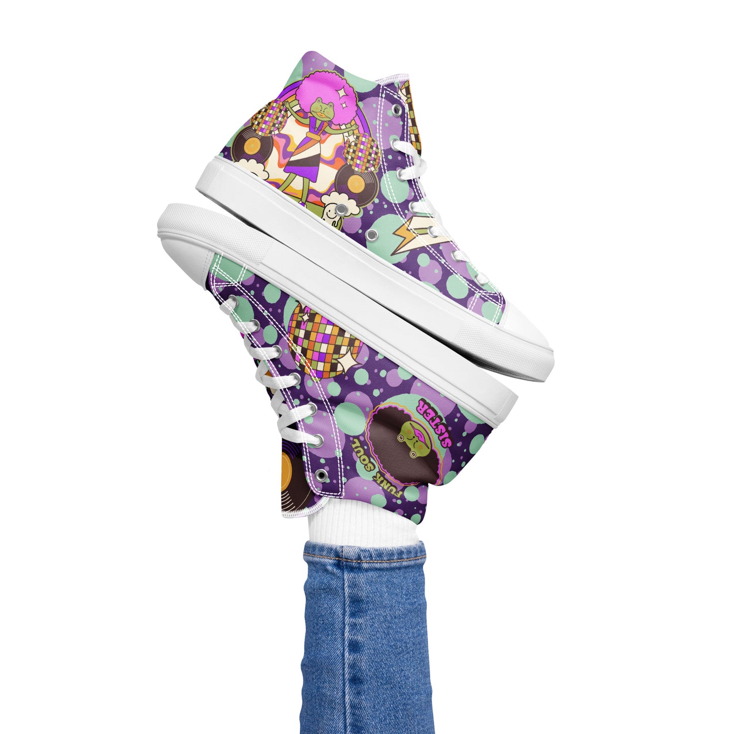 Disco animal characters Women’s high top canvas shoes